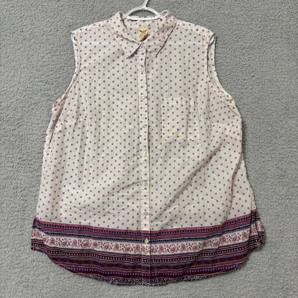 Lightweight Cotton Sleeveless Button Up Shirt Casual Summer 2X Purple Geometric